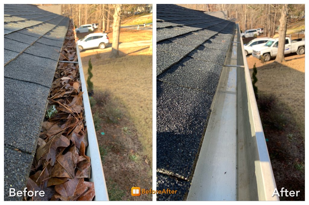 Clean residential gutters with proper drainage system installed